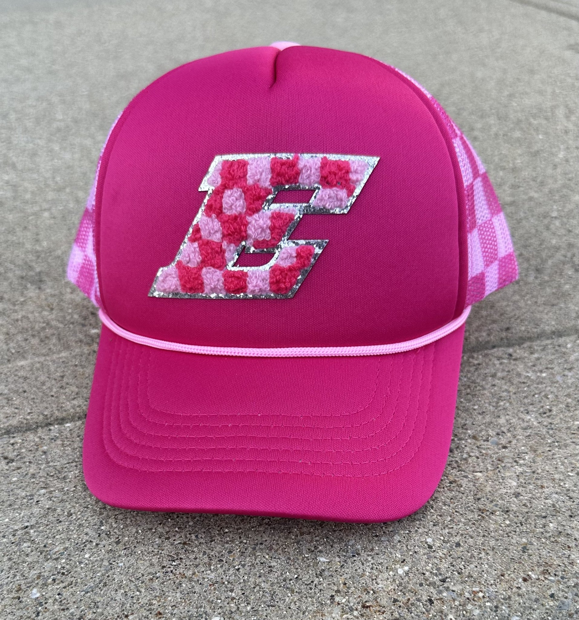 Eldora E Pink Checkered Snapback Hat