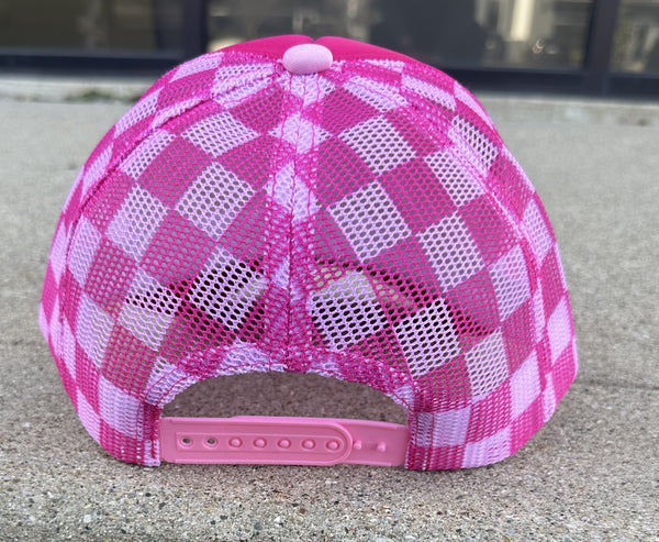 Eldora E Pink Checkered Snapback Hat