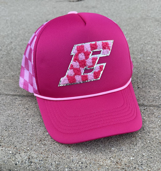 Eldora E Pink Checkered Snapback Hat